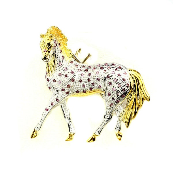 Queen Elizabeth II Royal Ascot theme Rhodolite Garnet Equestrian Horse design Brooch - Truly Venusian