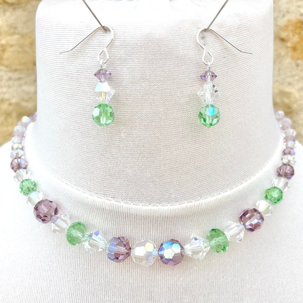 Suffragette Jewelry Downton Abbey Era 925 Sterling Silver and Vintage Crystal Necklace & Dropper Earrings Set - Truly Venusian