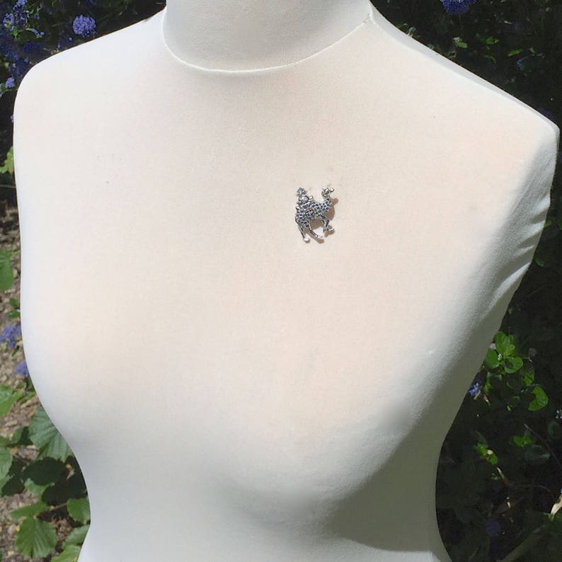 Victorian Naturalism Downton Abbey era 14k White Gold Vermeil Novelty Sapphire Camel Brooch Truly Venusian