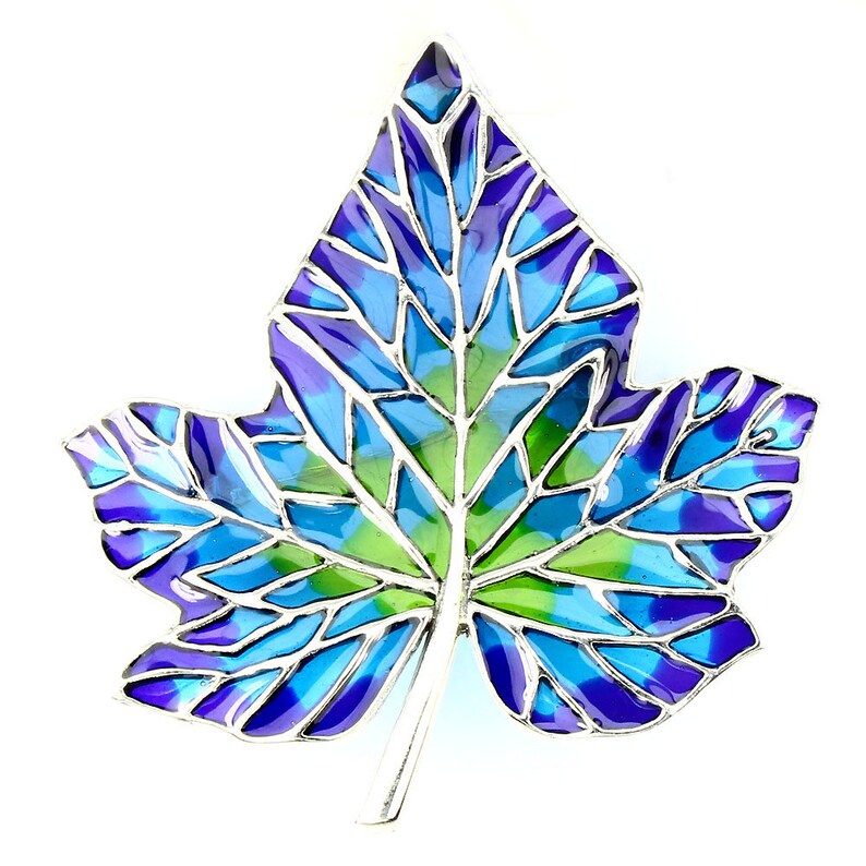 Truly Venusian Edwardian Downton Abbey era 925 Sterling Silver plique-a-jour Enamel Art Nouveau style Foliate Leaf Brooch /& Pendant