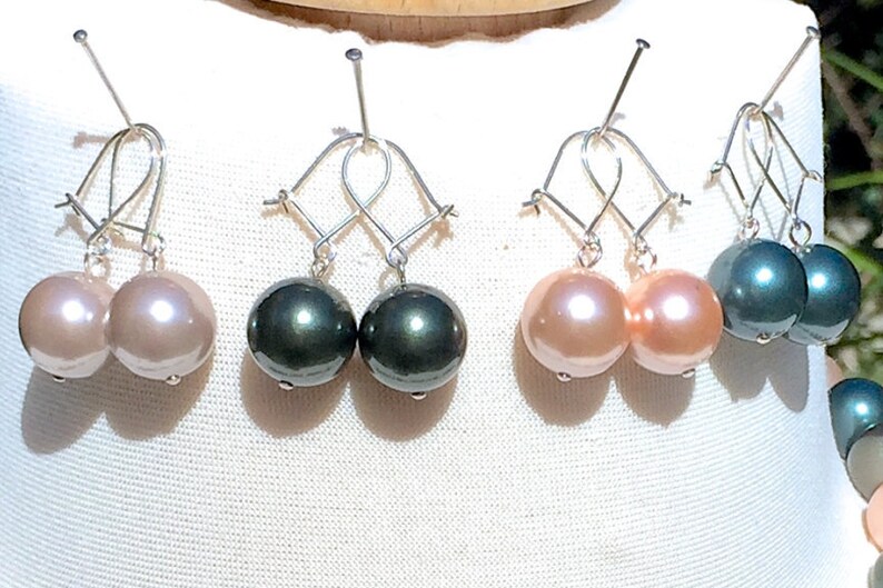 Retro Movie Goddess 925 Sterling Silver Seashell Multicolour 12mm South Sea Shell Pearl Necklace /& Dropper Earrings Set