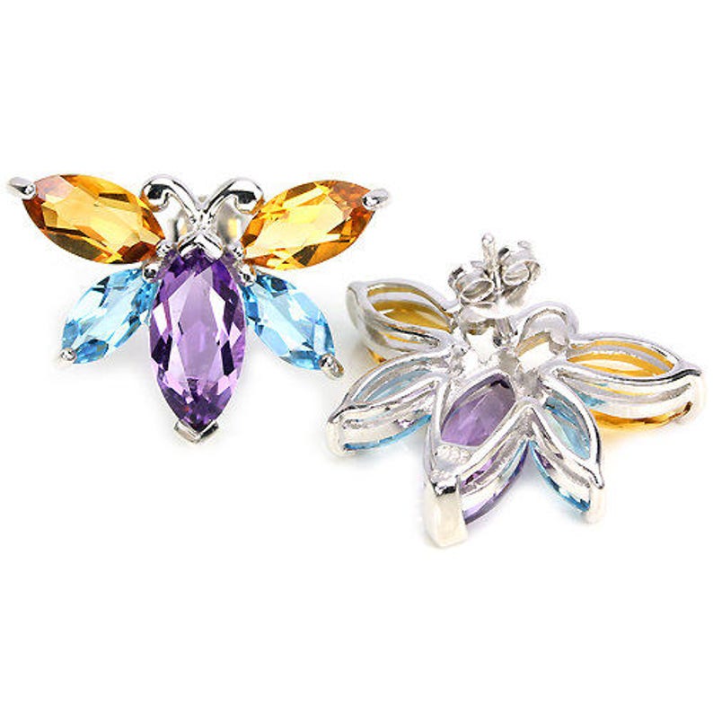 Georgian Naturalism style Amethyst, Citrine, Topaz Multi Colour Gemstone Novelty Insect design Earrings Truly Venusian image 3