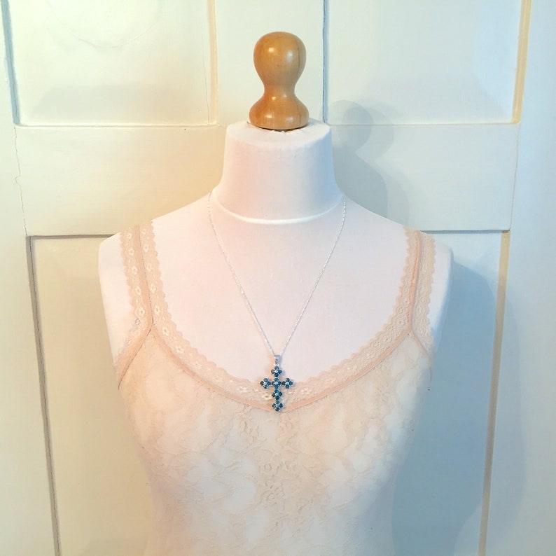 The Tudors Elizabethan Anne Boleyn White Gold Vermeil Topaz Baroque Tudor Rose Crucifix Pendant Necklace Truly Venusian
