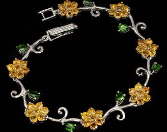 Edwardian Art Deco style Downton Abbey era Yellow Sapphire Floral Cluster and Foliate Garland Design Bracelet - Truly Venusian