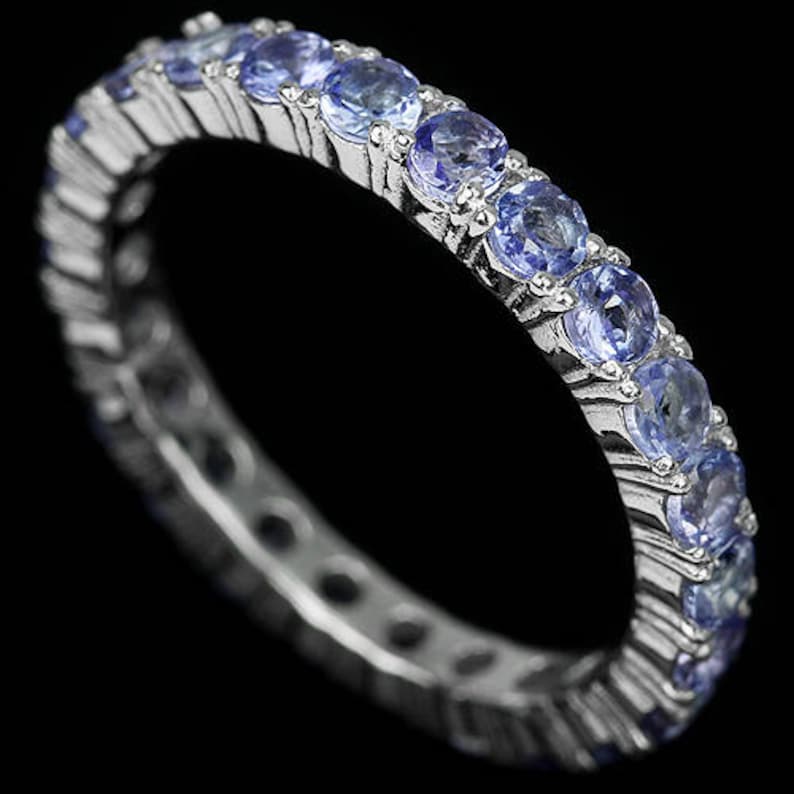 Truly Venusian Edwardian Flapper Downton Abbey Jewelry 14k White Gold Vermeil Tanzanite Art Deco style Full Band Ring USA 5.75, UK L