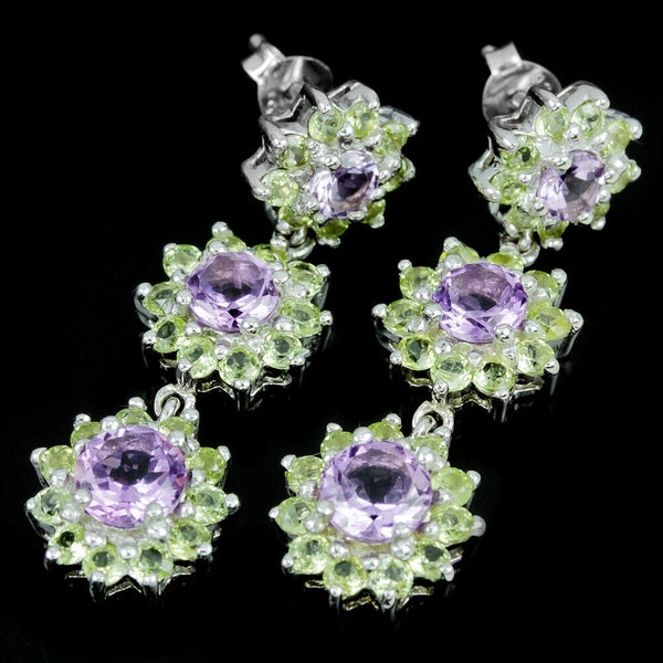 Suffragette Jewelry Downton Abbey era Peridot & Amethyst Edwardian Art Deco style Floral Cluster Garland Earrings