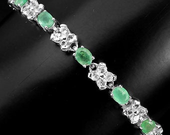 Edwardian Art Deco style Emerald & Topaz Floral Cluster design Bracelet - Truly Venusian