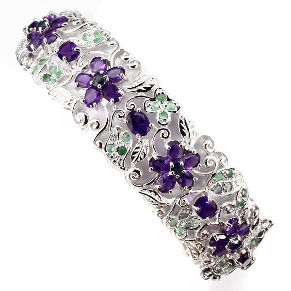 Suffragette style Jewelry Emerald & Amethyst Floral Foliate Filigree Garland design Hinged Bangle: Truly Venusian