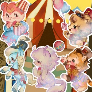 Pegatinas de animales de circo vintage - Juego de pegatinas troqueladas