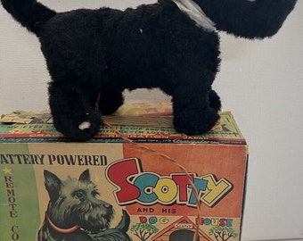 Vintage Battery operated Dog~walks wags yips~1950s Toy~works~eyes Glow