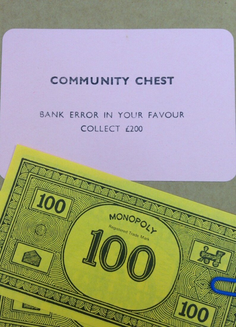 Monopoly Card Community Chest Bank Error. Handmade. Friend. Etsy