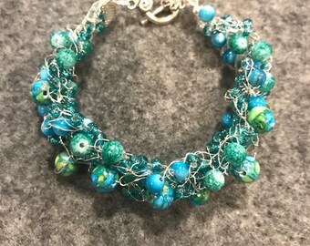 Aqua Bead Soup Bangle Bracelet