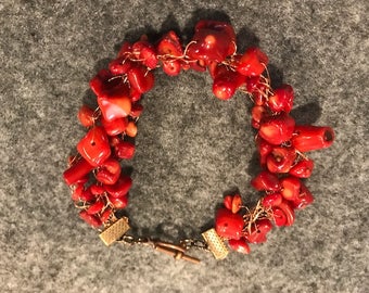 Red Coral Bangle Bracelet