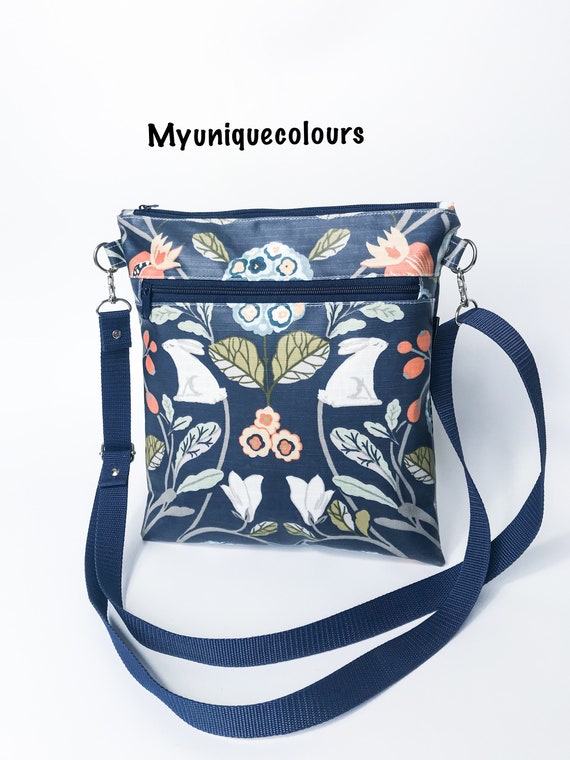 Blue Oilcloth Hare Bag navy Bag Crossbody Bag Wet Bag