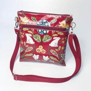 Red oilcloth hare  bag-wet bag- crossbody bag- shoulder bag- waterproof bag-messenger bag- zipper bag- everyday bag-handmade bag