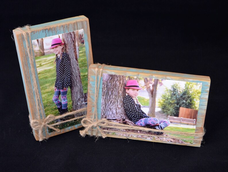 4x6 Rustic Frame Set Distressed Wood Block Photo Holders Image 0