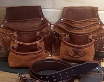 Grizzly soft Leather Carpenters tool Bags/Bullhide belt 17oz.2 Pouches/ tape holder/Hammer holder complete rig,Graber"handmade in USA!!