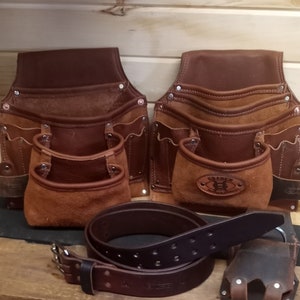 Leather Carpenters tool Belt /2 Pouches/ tape holder/Hammer holder complete rig,Graber"handmade in USA