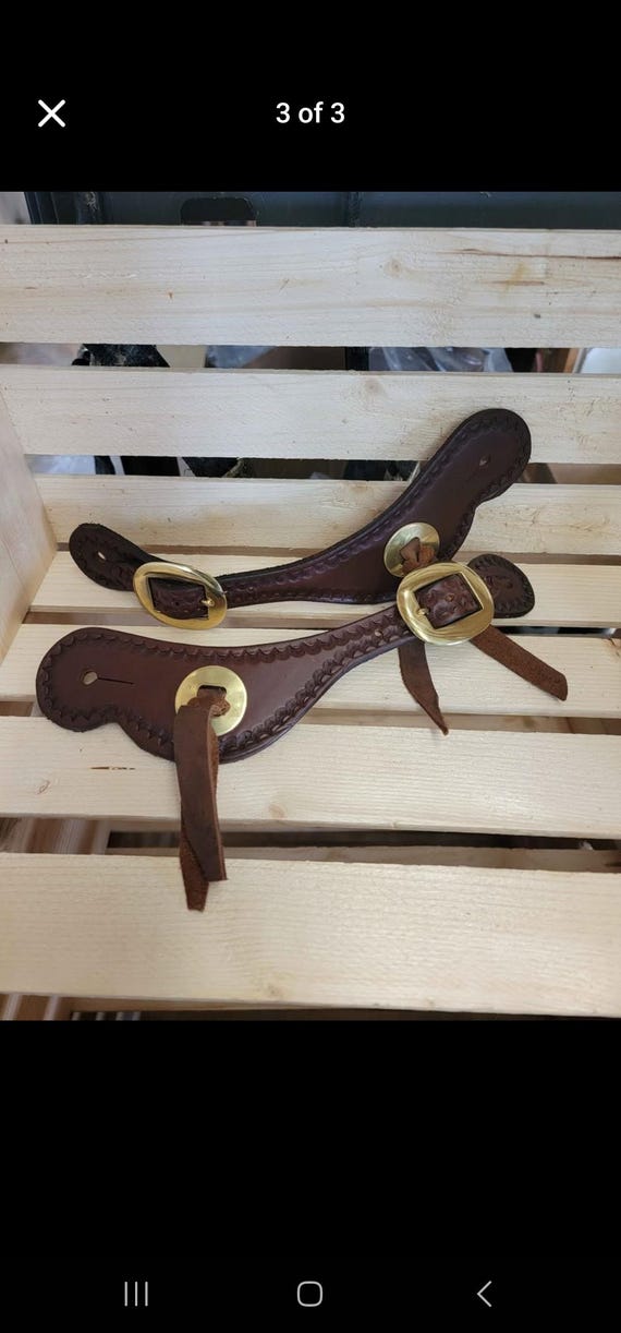 thick Leather Men's boot spur straps, Western style,solid brass hardware (USA)