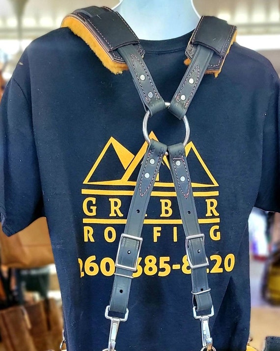 cgraberleathershop Graber Harness Black Leather Tool Belt Suspenders w/ Belt Loops.x Stainless Snap hooks.2 Shoulder Pads .Made in USA