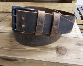 Bison Leather Belt -13/4" xtra wide-Mens Handmade - Double Prong Roller Buckle - Made in the USA