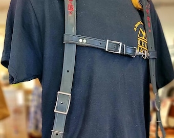 Graber Harness "Black Leather" tool belt suspenders w/ belt Loops and stainless snap hooks.2" shoulder pads.(made in USA)