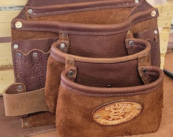 Graber (soft diamond tanned) Leather Tool bag...w/ rafter square pckt/ double front fastner bags.worn on Left side.