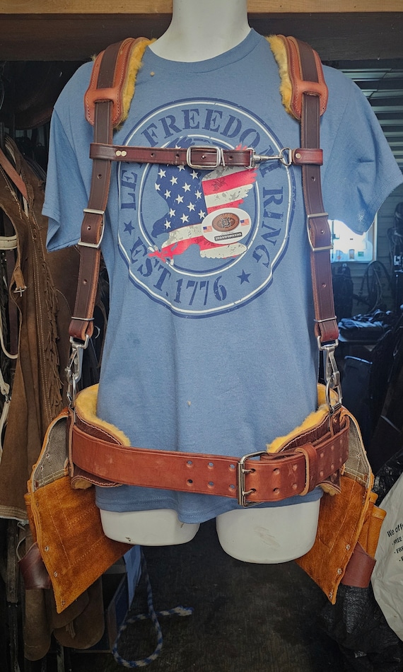 Leather Carpenter's Tool Belt Rig: Sheepskin Suspenders, Pouches, Hammer & Tape Holders