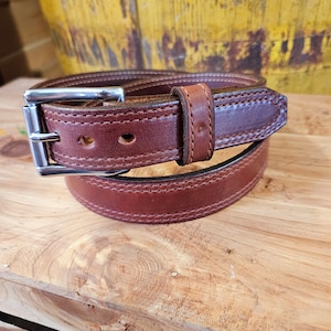 Mens Bridle Leather belt -Stitched,oiled & Handwaxed  - 12oz, medium heavy casual/Dress  ,,Handmade in USA!!