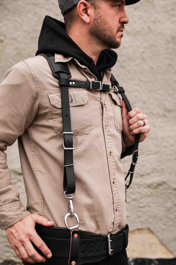 Black Leather Double Harness Suspender Belt with Metal Buckles New Maeaccx Black Leather Harness Suspenders Buckles Straps Body  main image 3