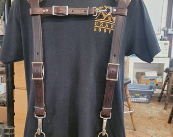 Graber Harness Leather tool belt suspenders w/ belt Loops.x stainless snap hooks.2" shoulder pads ..made in Usa