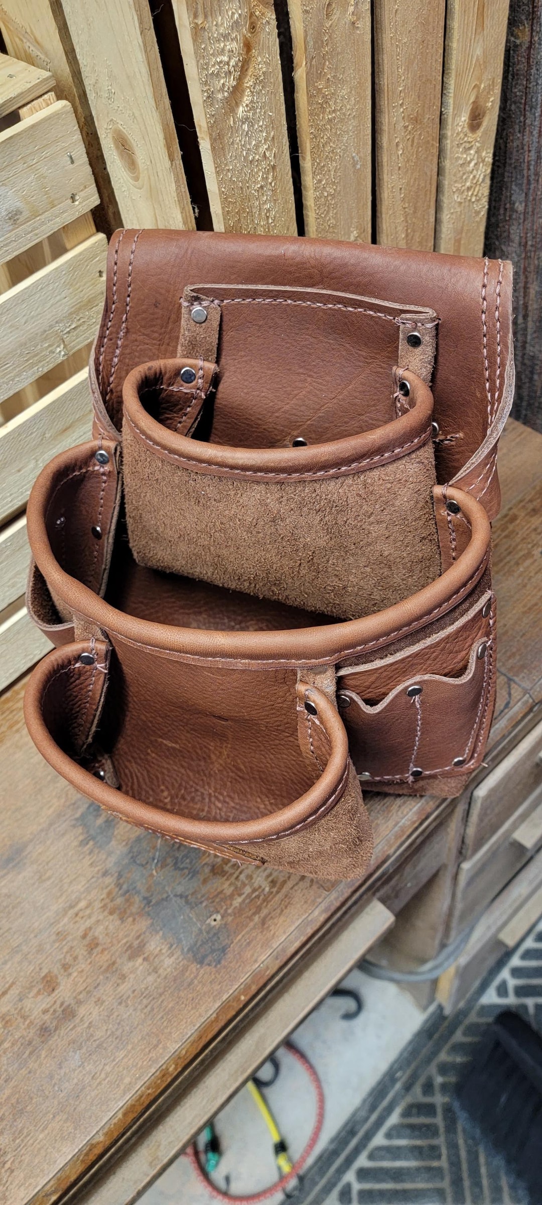 Graber Drywallers Tool Bagdouble Bag8 Tool Pockets soft Diamond Tanned