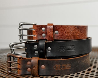 Buffalo Leather Belt -mens Handmade Double Prong Roller Buckle