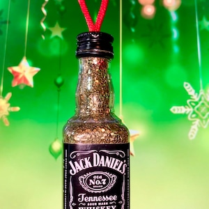 Jack Daniels Whisky bottle glitter Christmas ornament
