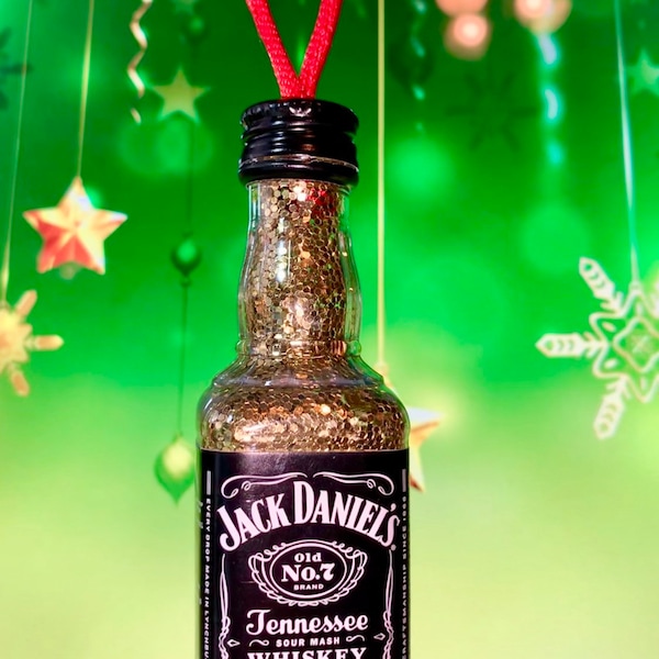 Jack Daniels Whisky bottle glitter Christmas ornament