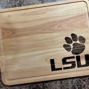 LSU Tigers Football. Laser etched wooden KitchenAid, charcuterie/ cutting board.