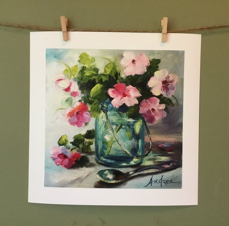 Unframed Prints on Archival Watercolor Paper. Quality Giclee Prints of Impatiences in Mason Jar