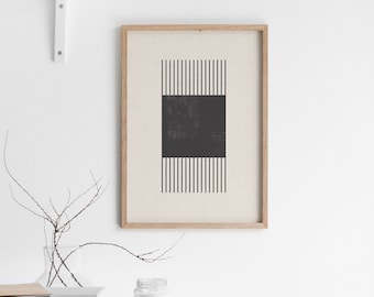 Minimal, square and stripes woodblock design in neutral colors. Printable art for an instant download.