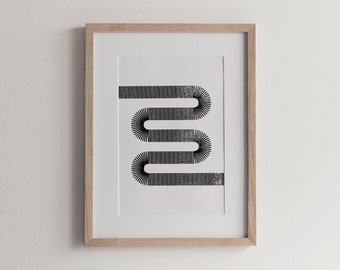 Black and White Woodblock Style Printable Wall Art. A fun play with geometric form and lines.