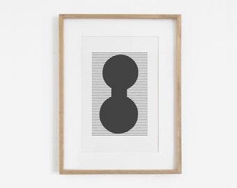 Abstract shapes block print design in black and white. Download instantly and print from home.