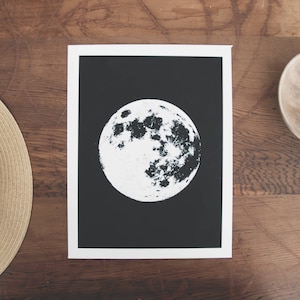 Shining bright, full moon woodblock style print design