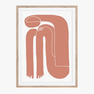 A figurative and abstract illustration of a woman, sitting, thinking. Printable Wall Art.