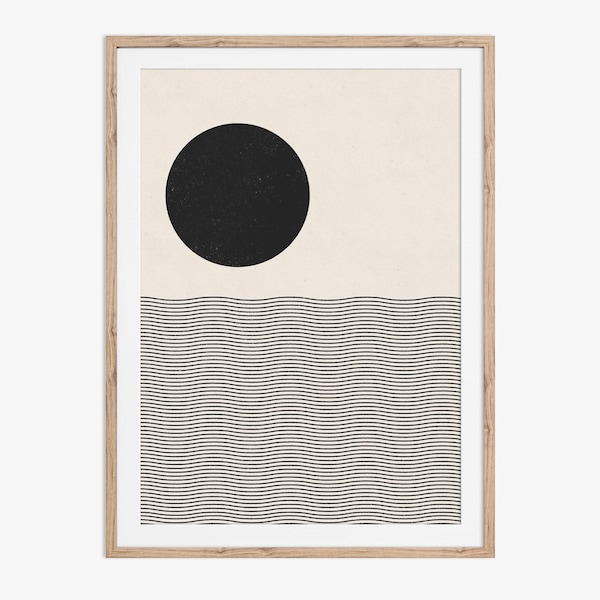 Ocean Waves. A nautical, Mid century modern, geometric, woodblock style illustration in neutral colors. Printable Art for Instant Download.