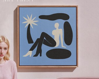 Figura abstrata sob palmeira | Grande impressão em tela emoldurada