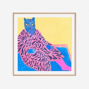 Abstract Cat Woman Art Print - Colorful Figurative Illustration in Pink and Blue. Printable Modern Wall Art for Home Décor. Instant Download