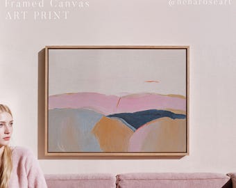 Paisagens de Doces Sonhos nº 2. Impressão em tela com paisagem abstrata moderna em tons de rosa suave e ocre.
