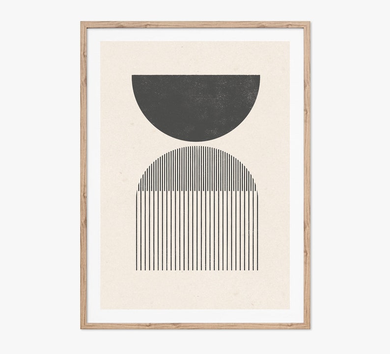 Mid century style woodblock print in classic geometric shapes and neutral colors. Download instantly and print from home. image 4