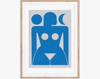 Goddess Warrior of the Moon and Sun. Geometric figurative illustration. Download files and print from home.