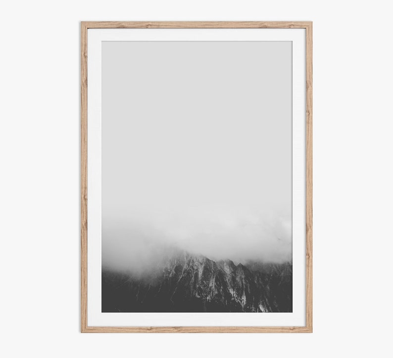 Minimalist Mountain Photography Print in Black and White. This printable wall art is supplied as digital files with instant download. image 1