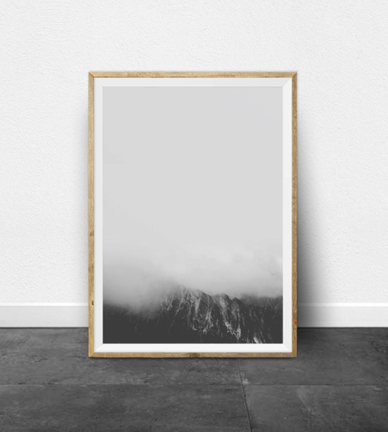 Minimalist Mountain Photography Print in Black and White. This printable wall art is supplied as digital files with instant download. image 2